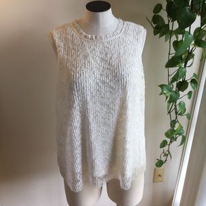 Cream colored pleated lace tank top, size M